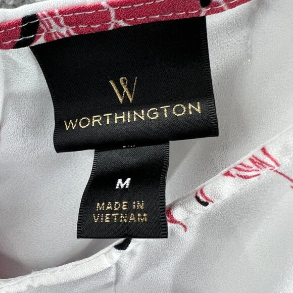 Worthington Women Top Medium White Floral Sleeveless Keyhole Back Shirt‎ - Picture 4 of 8